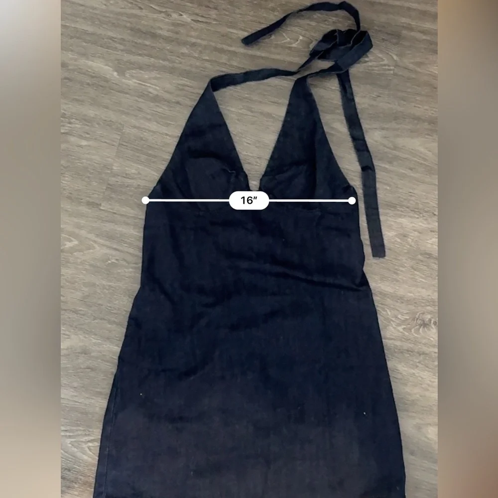 NWT FREE PEOPLE TREVI denim Navy Halter Backless Mini Dress L - Picture 9 of 10